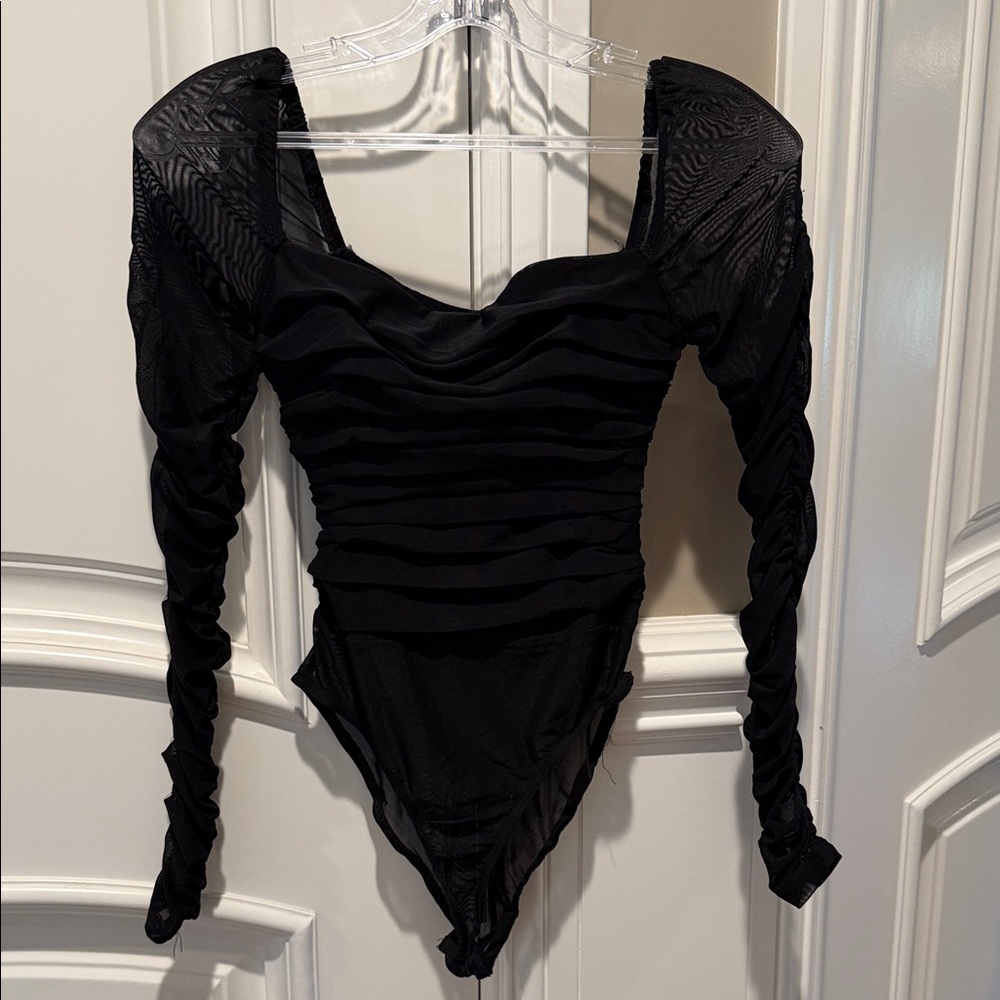 Princess Polly Black Ruched Long Sleeve Bodysuit